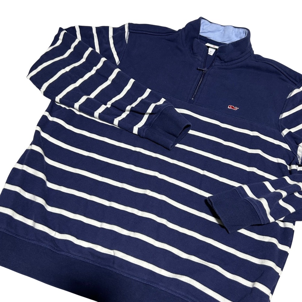 Vineyard‎ Vines 1/4 Zip Pullover womens M Navy White Striped Whale  Sweatshirt